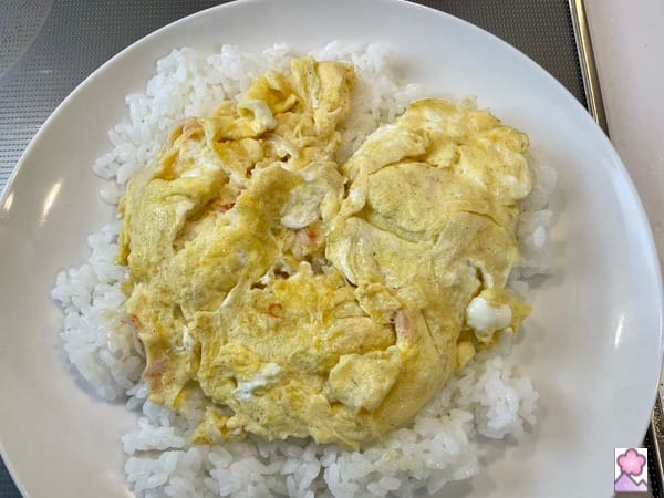 Omelette on white rice On a flat plate