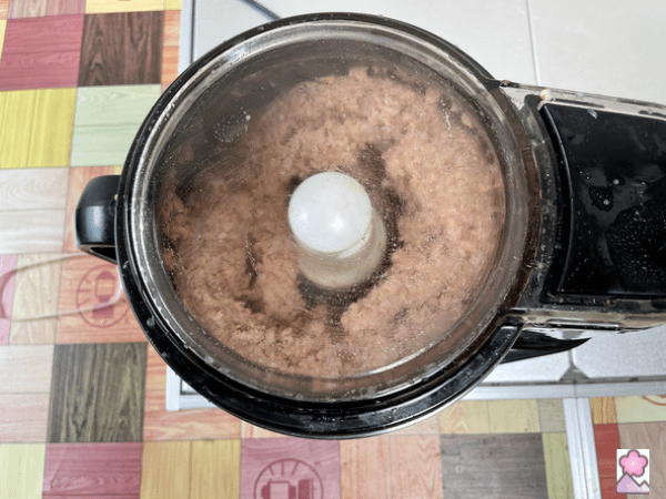 Prepared deviled ham still in the food processor