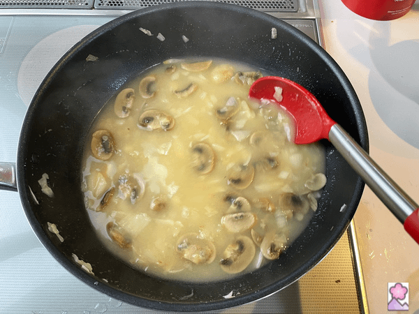 Tetrazzini Sauce simmering in a frypan