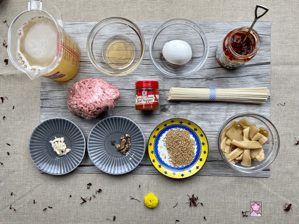 Tantanmen Ingredients On a board