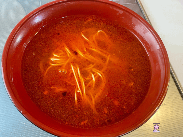 Soup with Chili Oil and Ramen with no other ingredients in a large serving bowl