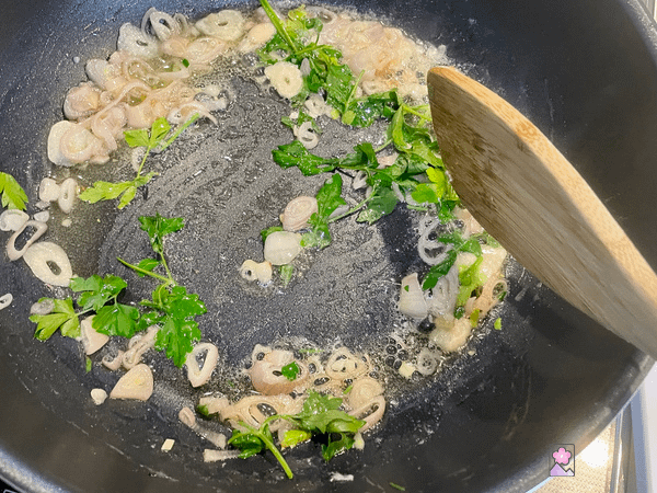 Sautéed garlic, shallots and herbs In a skillet