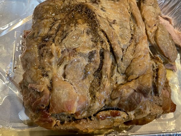 Slow cooked pork shoulder after 10 hours
