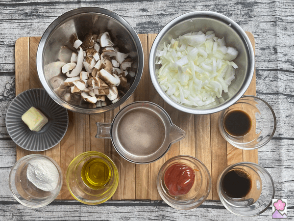 Mushroom-Onion Sauce Ingredients Board