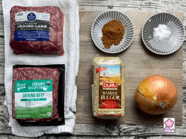 Bulgur Dough Ingredients on a board