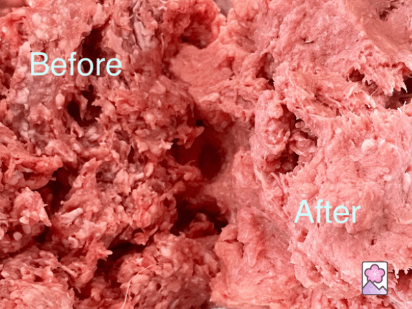 Before and after grind the minced meat