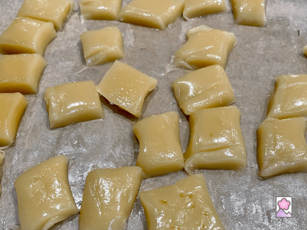 Soft caramel cut into small rectangles