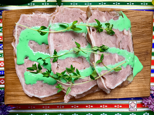 Roast Pork and Duck Pate with Delicious thyme drizzle