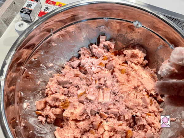 Pate mixture is well combined in a metal bowl