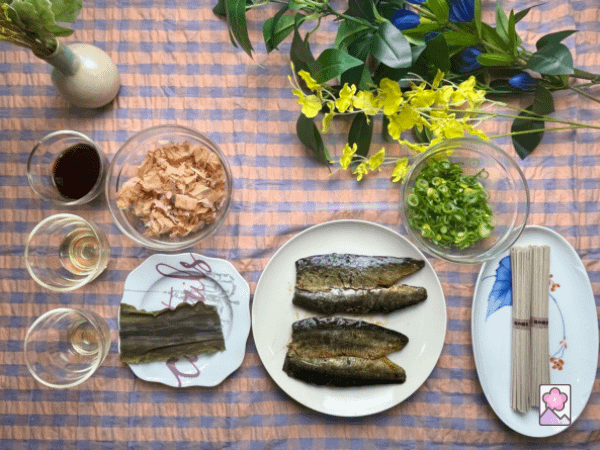 Ingredients for Nishin Soba and homemade Soba Dashi