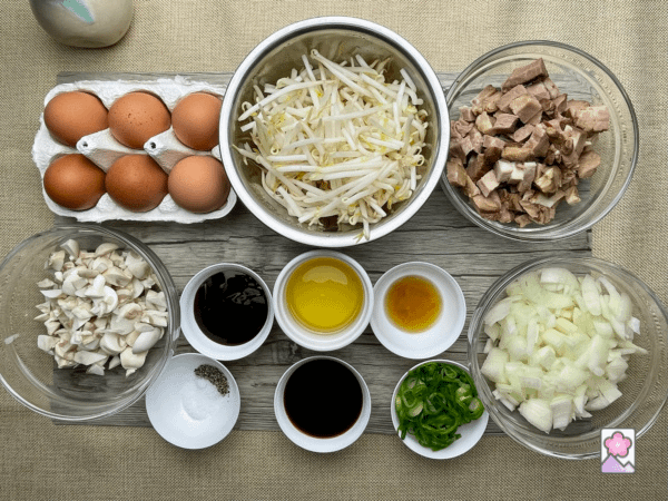 Roast Pork Egg Foo Young Omelette Ingredient Board