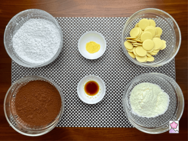 Ingredients for Milk Chocolate on a matt