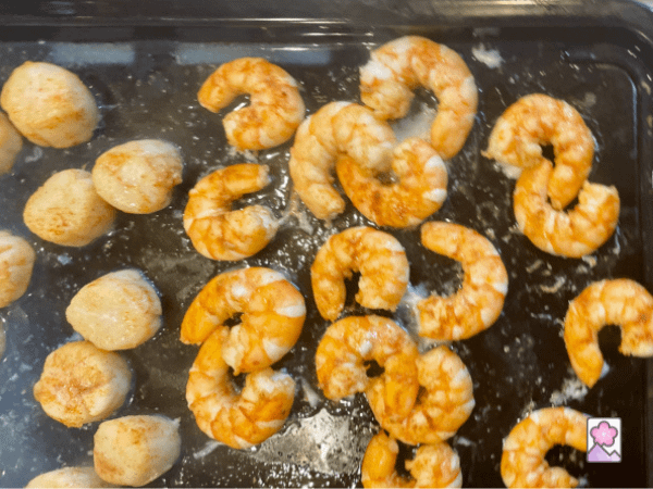 Roasted Shrimp and Scallops on the pan hot from the oven