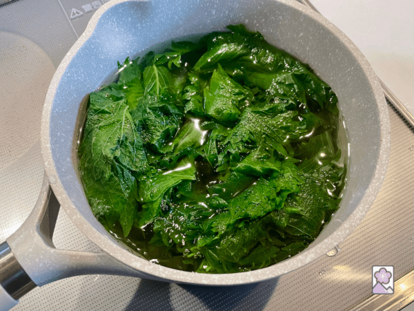 Simmering Shiso leaves to make Shiso water
