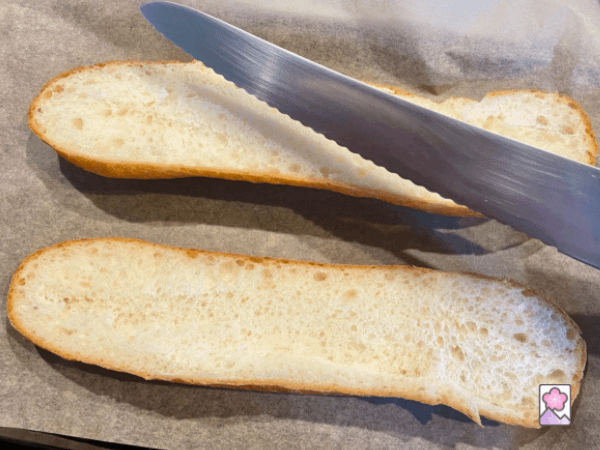 Sliced bread on parchment paper