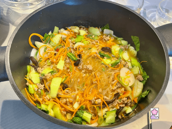 After the bok choy is mixed in and the Tteok softens, the Beefun is ready to serve