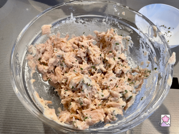 Tuna Salad with Mayo in a glass bowl