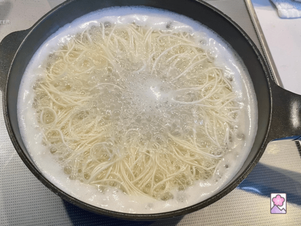 Somen noodles boiling in water