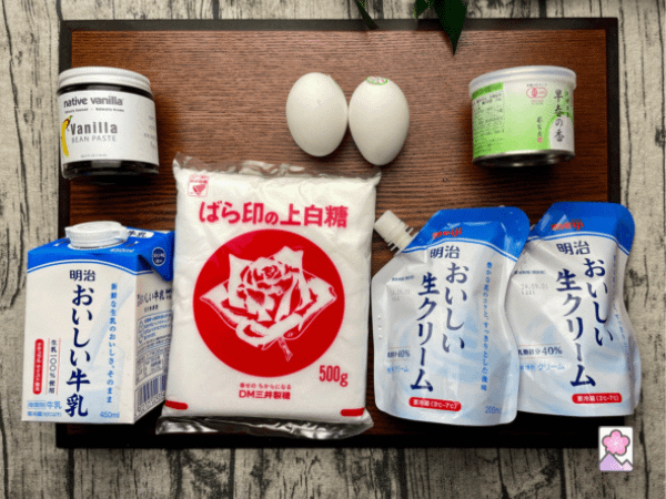 Ingredients for Matcha Green Tea Ice Cream