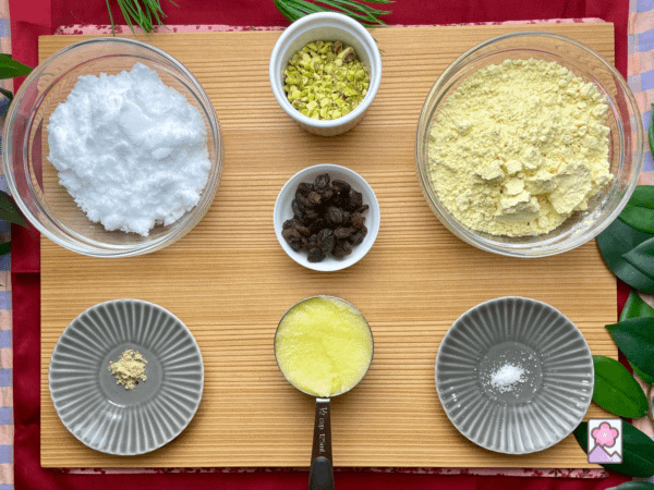 Ingredients for Temple Laddus on a board