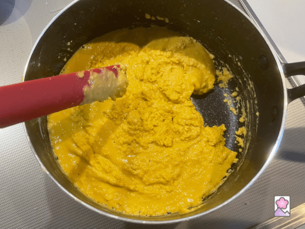 Besan roasting in ghee in a pan