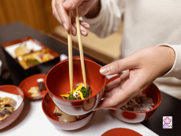 A woman enjoys shojin-ryori