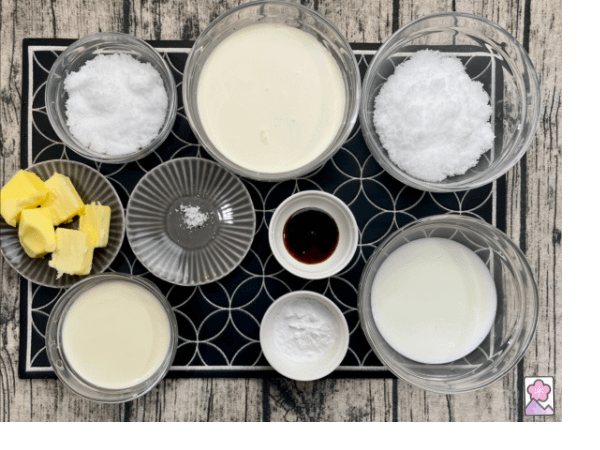 Rich Creamy Caramel Ice Cream Ingredients on a placemat