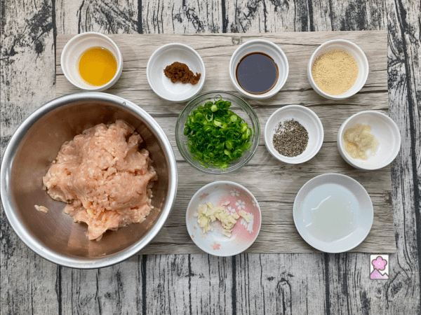 Ingredients for Hiroshima Maple Chicken Sausage on a board