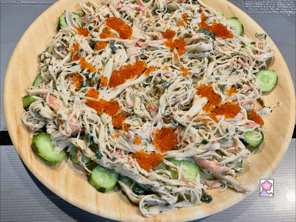 Salmon Roe looks beautiful on top the Kani Salad and tastes even better.