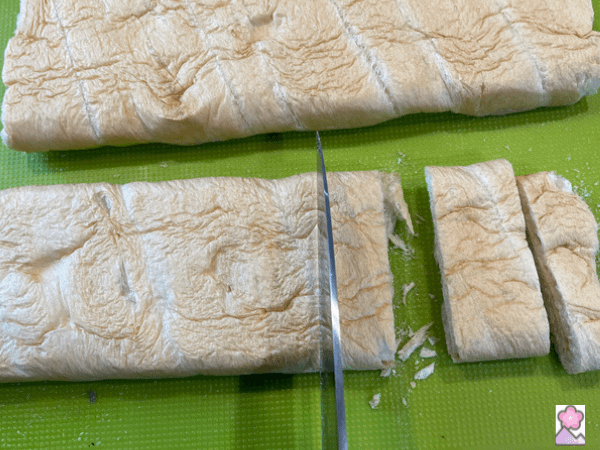 Dry fu sliced into 1 cm wide strips