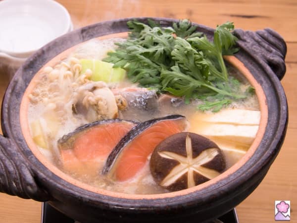 Seafood hotpot boiling hot in a ceramic bowl
