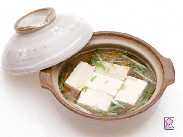 Yudofu -silken tofu in a ceramic bowl