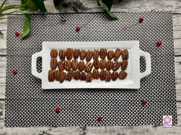 Maple Glazed Pecans on a serving tray