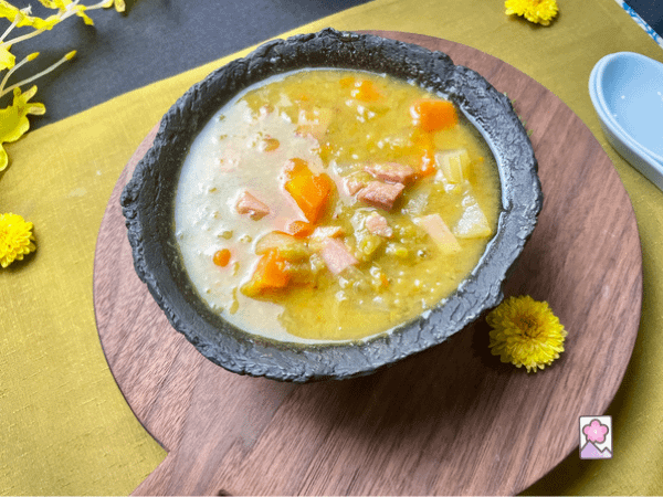 Chunky Split Pea soup is ready to eat