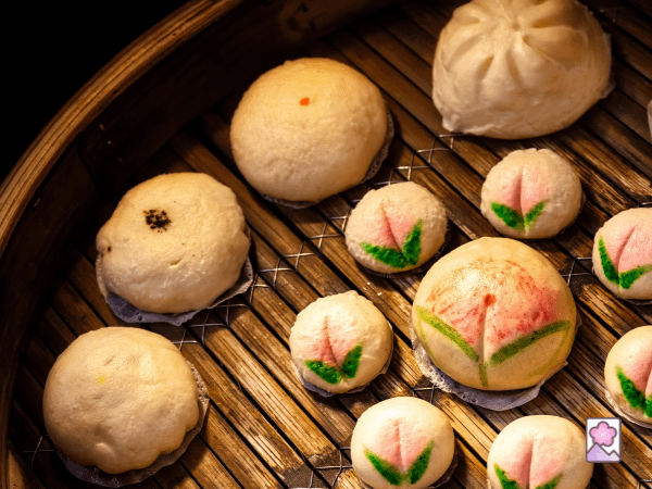 Chinese buns in a steamer