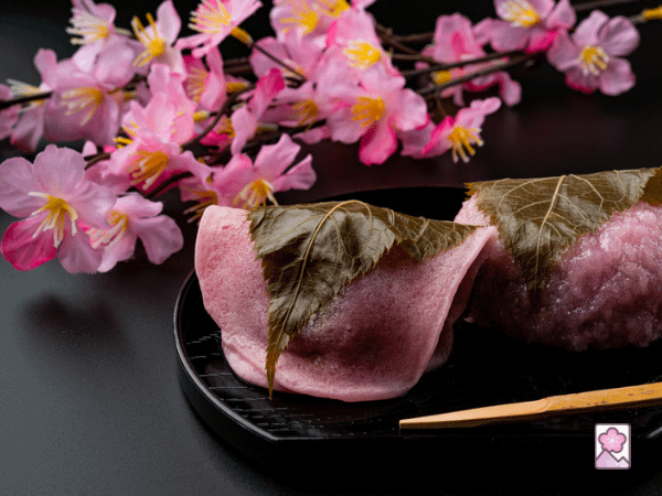 Sakura Wagashi wrapped in a salted Sakura leaf