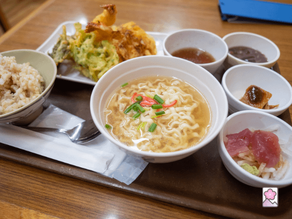 A Japanese Teishoku set meal with many dishes served on a tray