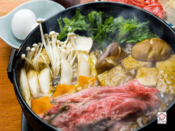 Sukiyaki in a cast iron skillet