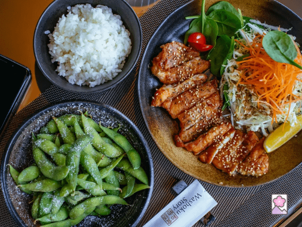 Japanese meal with the meat pre-cut 