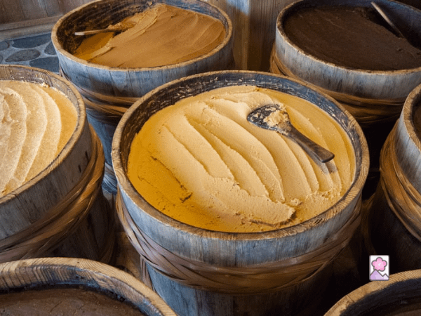 Miso in barrels at a miso shop